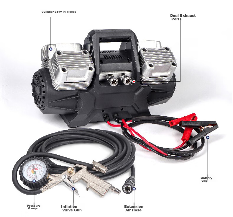 DIANJUE Car Air Pump, Four-Cylinder High-Pressure High-Power, for Off-Road Vehicles, Large Trucks, RVs, Tire Inflation Pump, Air Compressor, Single Tube 13