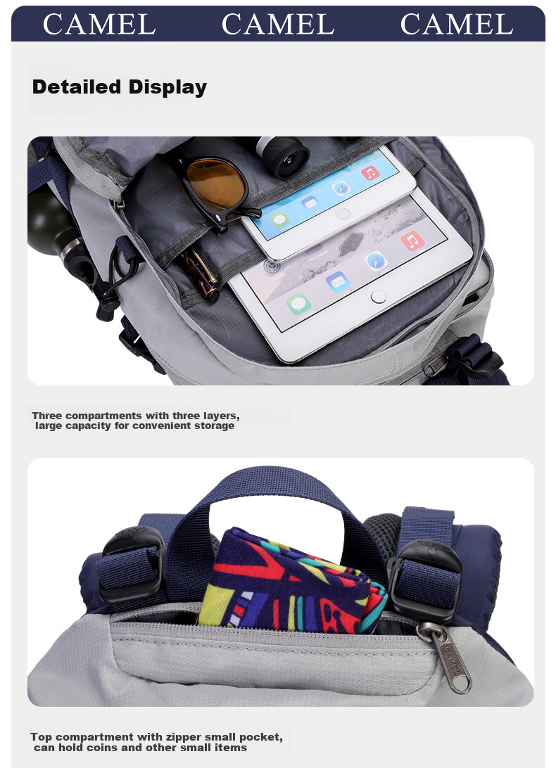 CAMEL Hiking Backpack, Outdoor Backpack, Travel Backpack, Mountaineering Backpack, Trekking Backpack, 2S04001A, Premium Gray 10