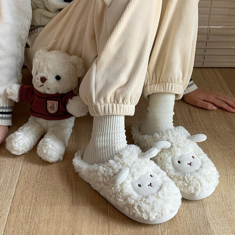Runrou Women's Cotton Slippers Autumn Winter 2025 New Plush Warm Indoor Home Fuzzy Postpartum Closed-Heel Cotton Shoes