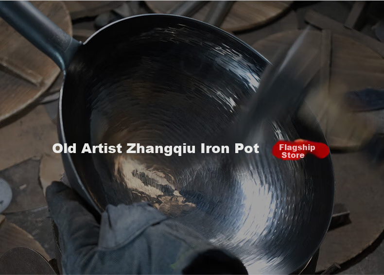 Laoyiren Zhangqiu Handmade Iron Wok, Seasoned Iron without Coating, Non-Stick, Traditional Cooking Pan, One Million Times Forged, Suitable for Gas Stove 14