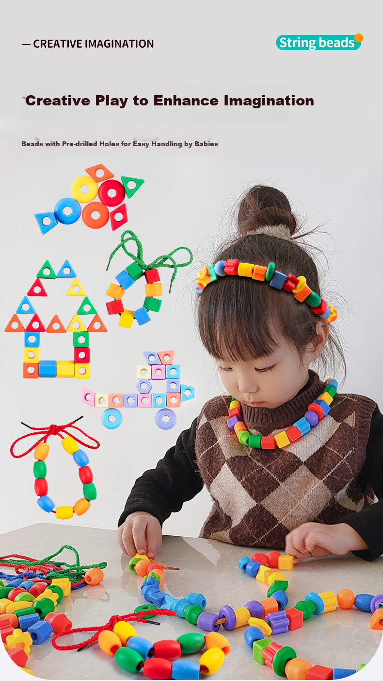 Babamama Beading Toy Building Blocks, Stringing Beads with Thread, Children's Toy for Boys And Girls, Birthday Gift 1