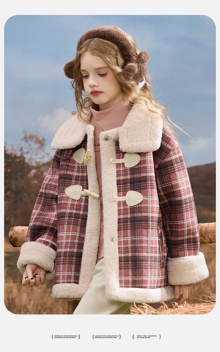 ASK JUNIOR Kids Plush Coat 25 Winter Mid-Large Children Faux Lamb Wool Short Jacket Girls Warm Fur Collar Fleece Top 7