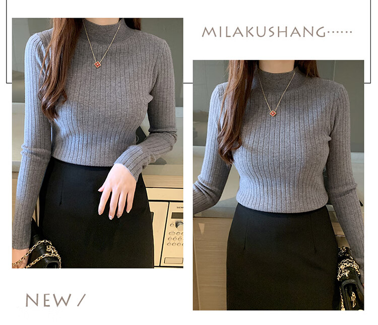 GRACEWELL Women's Knit Sweater Autumn Winter Elegant Half Turtleneck 2025 New Slim Fit Basic T-Shirt Top 20