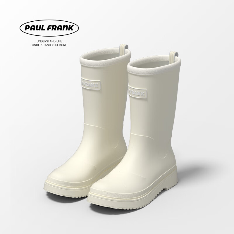Paul Frank Women's Fashion Rain Boots Mid-Calf Waterproof Non-Slip Outdoor Camping Creek Shoes White Size 40