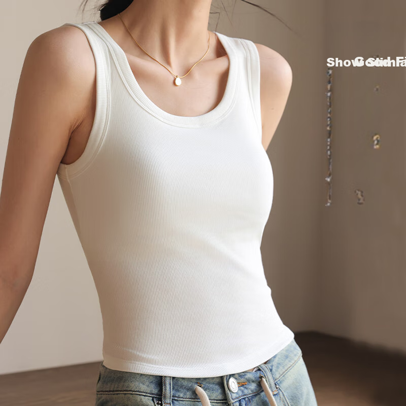 Dushiliren Women's Vest, Slim-Fit for All Seasons, Inner Wear for Suits, Seamless, Can Be Worn As Outerwear, Round Neck, Sleeveless Top, White, Size L