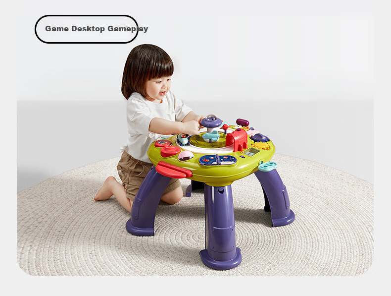 Babycare Learning Table, Children's Multifunctional Baby Toy, Multilingual Game Table with Dual-Sided Design, Cyan Gree 11