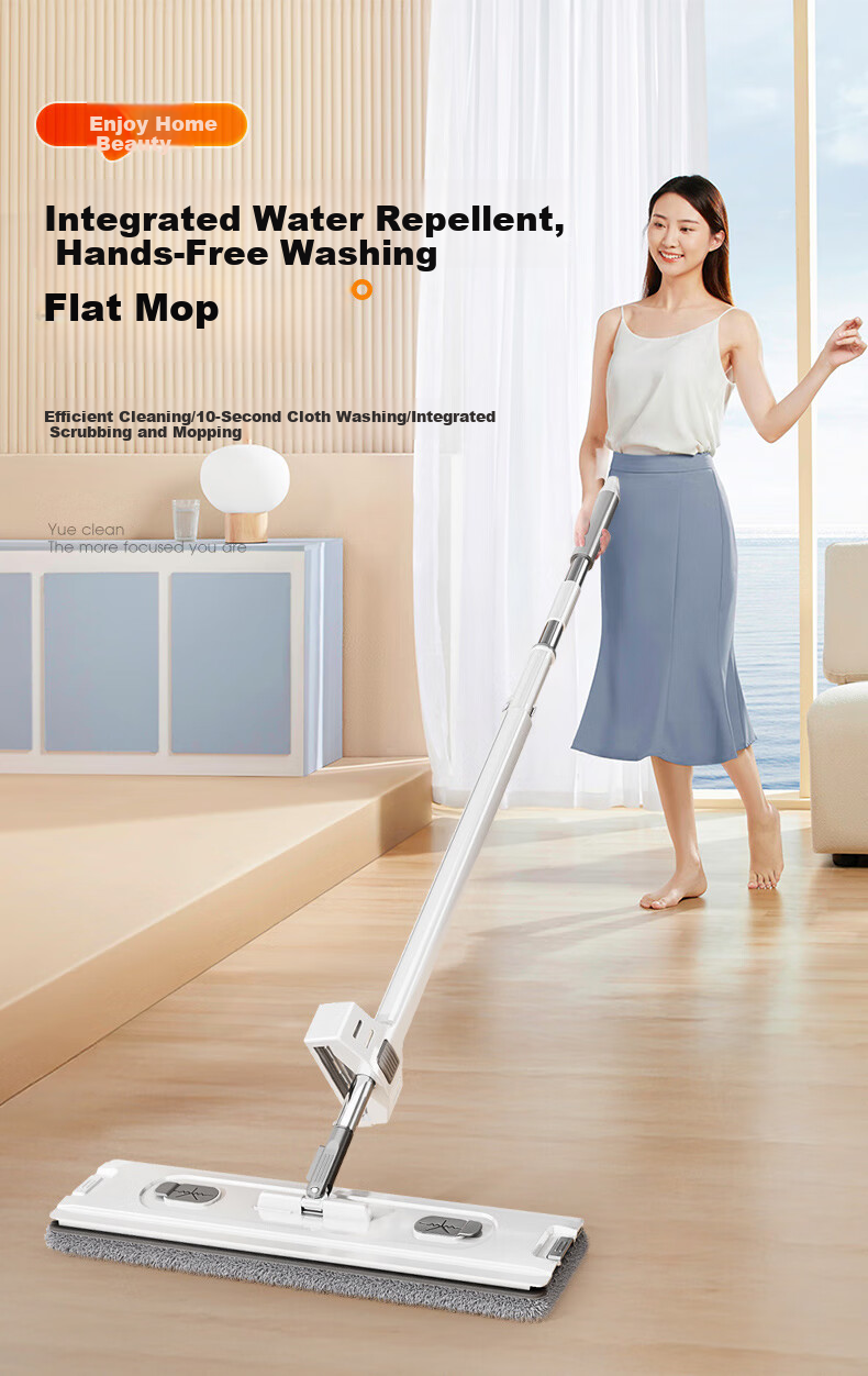 Xiangjiamei Flat Mop, 42cm, 2 Fabric Chenille, Household All-In Cleaning, 2026 New Model, Lazy Person's Absorbent No-Hand Flat Mop 2