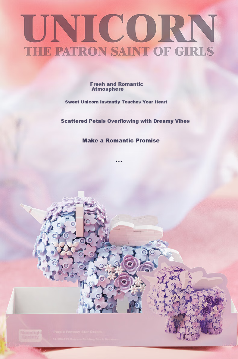 Yueguangshe Floral Unicorn Building Block Toy, Girly Home Decoration, Birthday Gift for Girlfriends And Best Friends 2