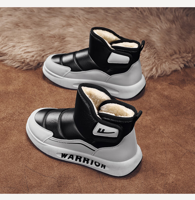 Warrior Men's Snow Boots 2025 Autumn Winter New Fleece-Lined Northeast Cold-Resistant Warm Outdoor Cotton Shoes Black 43 12