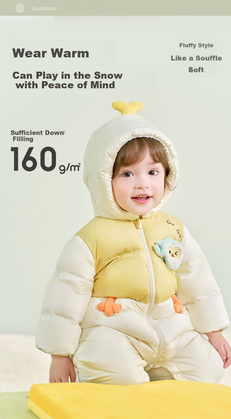 BALABALA Children's Clothing, Baby Onesie down Jacket, Faux Two-Piece Design, Infant Clothing, Winter Outfit, for Boys And Girls, Warm, Thick, Fashionable 3