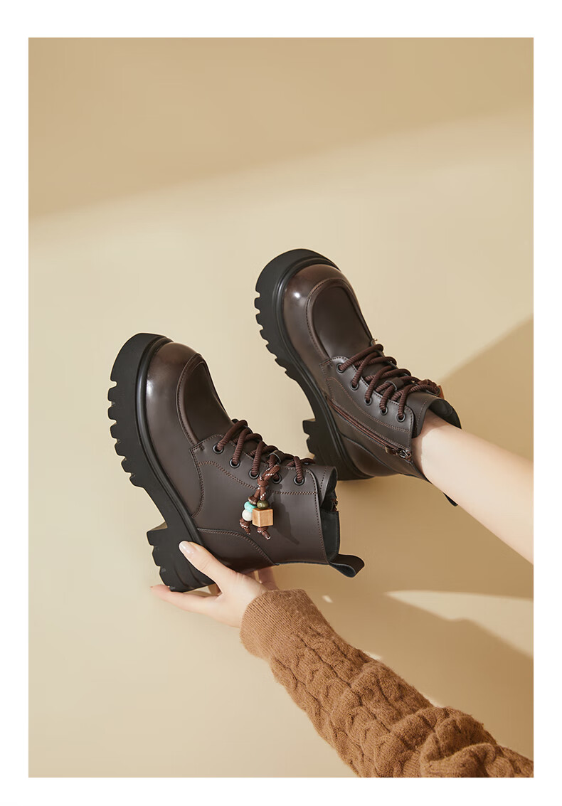 DAPHNE Women's Platform Martin Boots British Style Fleece-lined Versatile Ankle Boots Vintage Motorcycle Boots Black Size 37 7
