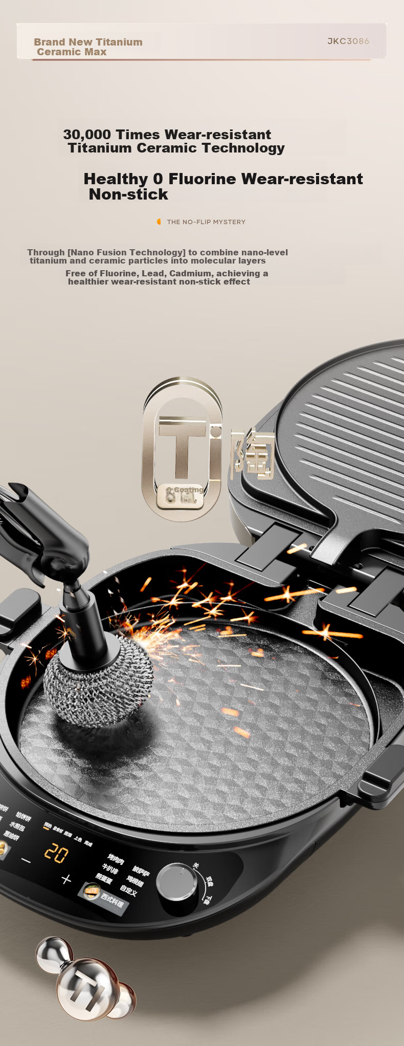 Midea Electric Griddle, Home Double-Sided Heating Grill Pancake Maker, Deep Frying Pan with Upper And Lower Plates for Easy Cleaning, Breakfast Machine, Barbecue Electric Griddle JKE3478 6