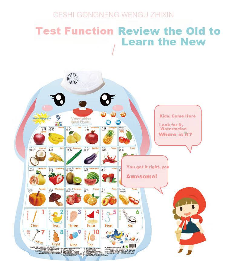 Leleyu Cartoon Rabbit Sound Early Education Wall Chart, Children's Toy, Baby Literacy Table, Wall Sticker, 6 Pieces, Birthday Gift for Boys And Girls 8