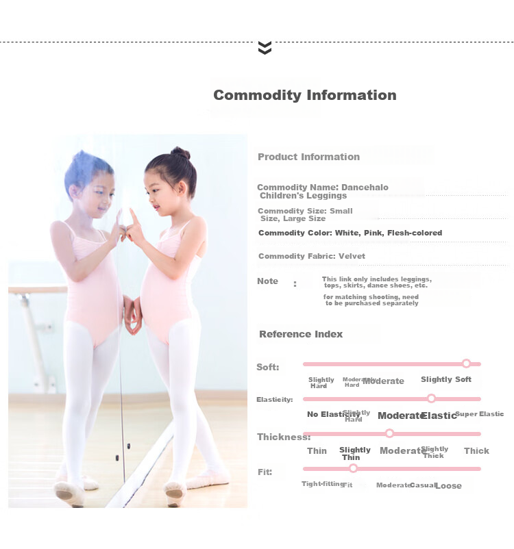 Xiaomoliwudao Children's Dance Tights, Girls' White And Pink Ballet Tights, Practice Leggings, High-Elasticity, Not Tight-Fitting 2
