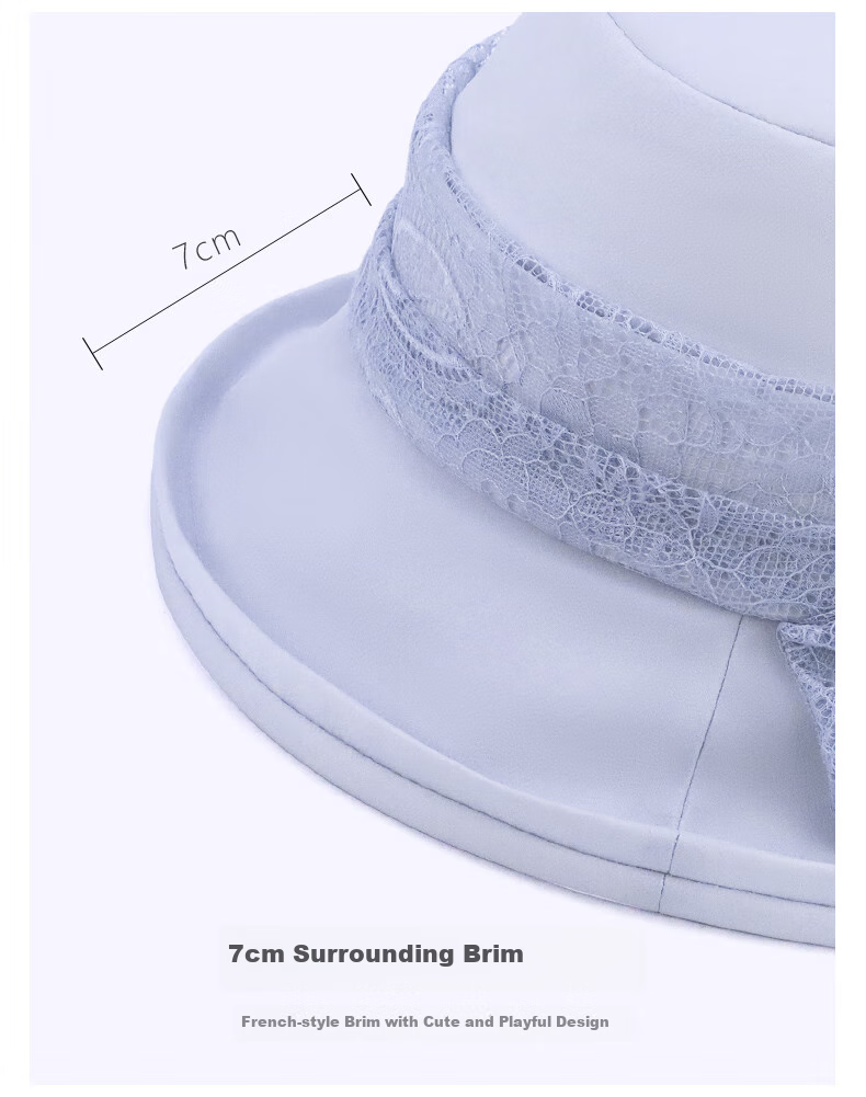 MARJA KURKI High-Quality Birthday Gift for Mom, Lace Mulberry Silk Hat, Ultra-Light Portable Sun Hat, Bucket Hat, Moon Lace Gray Blue 5