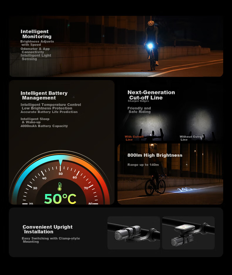 IGPSPORT Bicycle Light, Road Bike Front Light, Night Riding Light, Mountain Bike High-Beam Anti-Glare Night Light VS800S 3