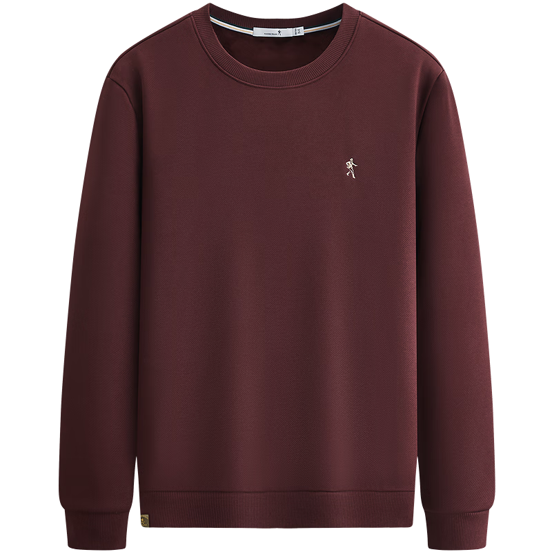 DANCING WOLVES Xinjiang Long Staple Cotton Versatile Breathable Men's Sweatshirt 418 Wine Red (Fleece Lined) 2XL (185)