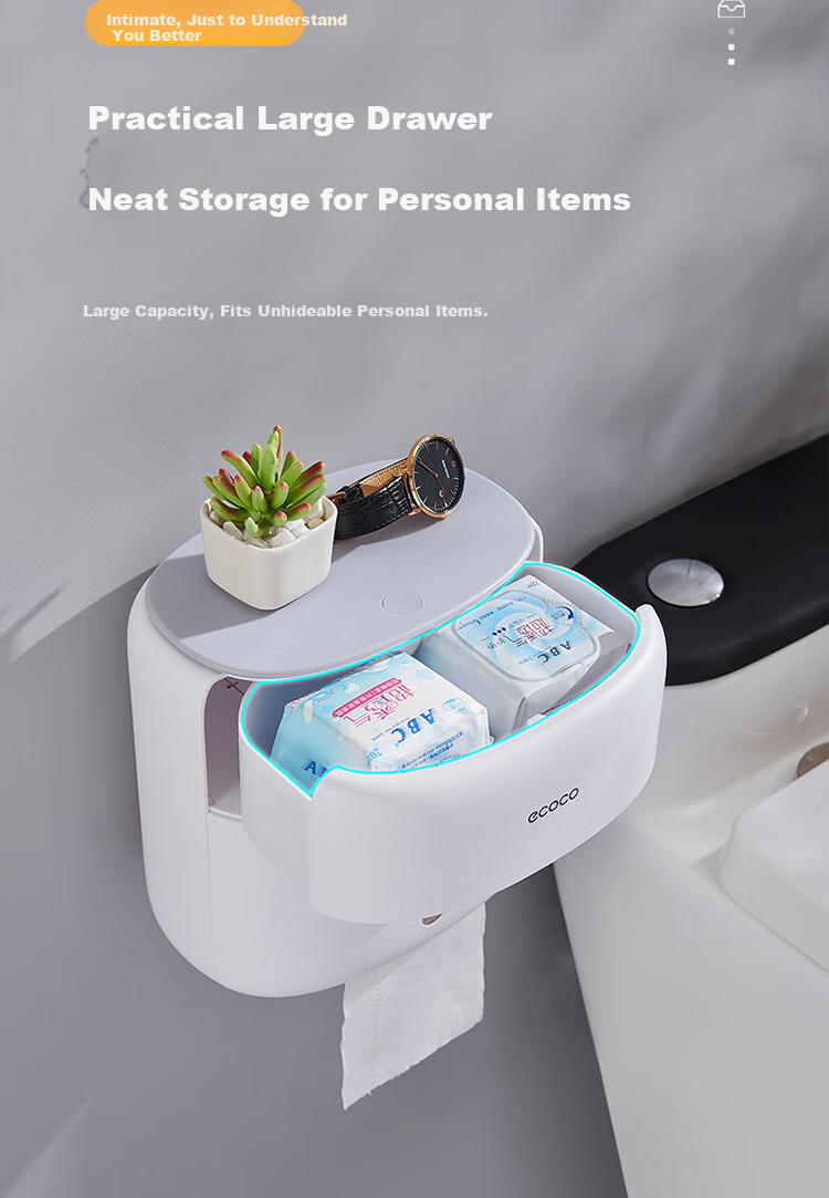 Ecoco Wall-Mounted Toilet Paper Holder, Bathroom Storage Box, High-End Toilet Tissue Dispenser, Hand Towel Holder for Restroom 12