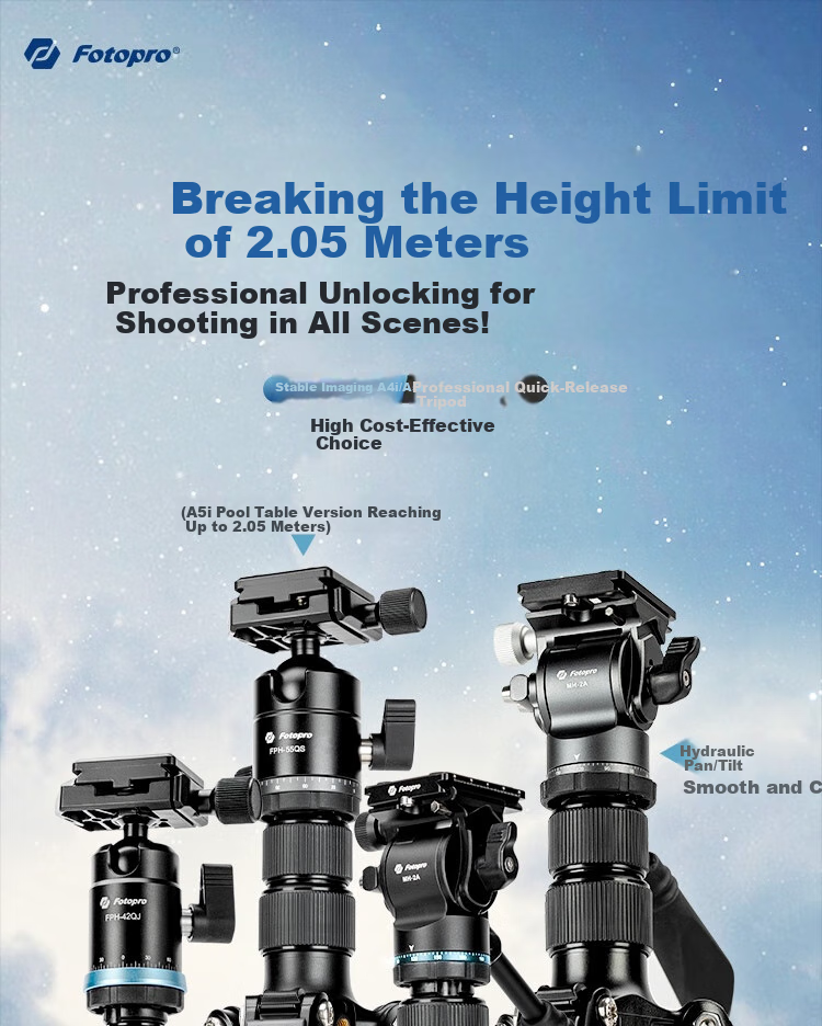 Fotopro A5i+55QS+SJ-85, Buckle Design Panoramic Ball Head, Variable Monopod, Mirrorless Digital Camera Photography Tripod, Feather Gray 1