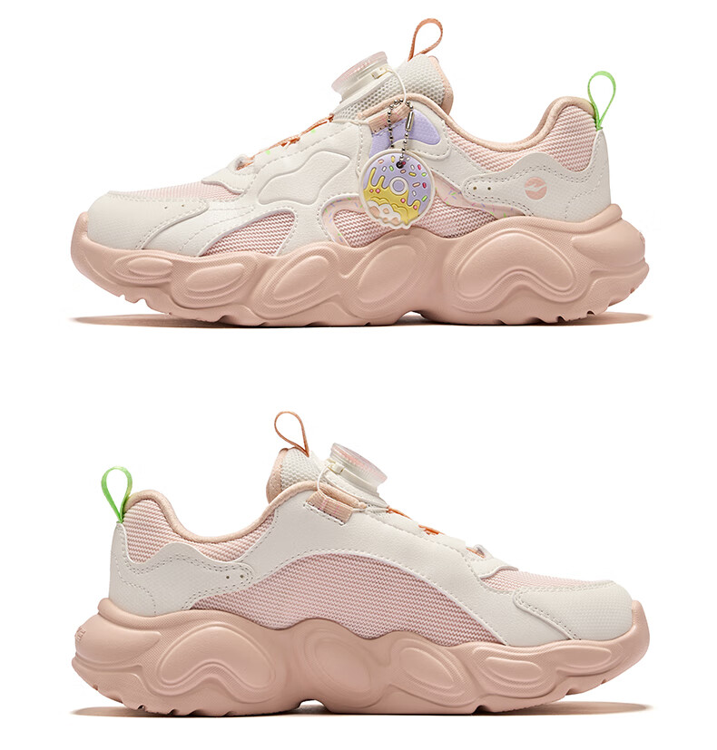 ERKE Kids Casual Shoes Boys and Girls Mesh Sports Shoes with Knob Closure Sea Shell Pink/Microcrystalline White Size 33 34