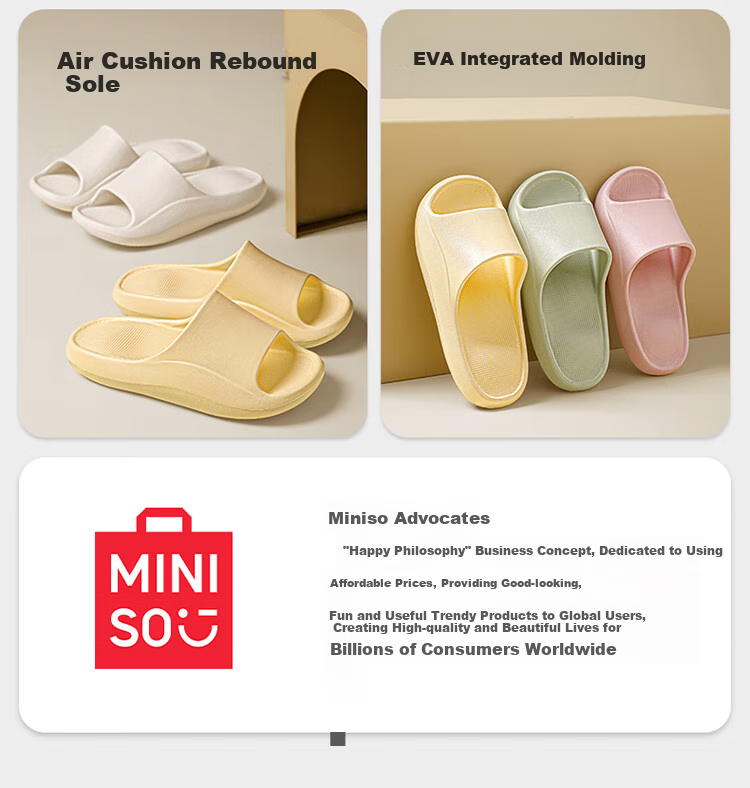 MINISO Squishy Feeling Slippers for Men, Indoor Home Bathroom Shower Non-Slip EVA All-Season Slippers, Gray, Size 44-45 3