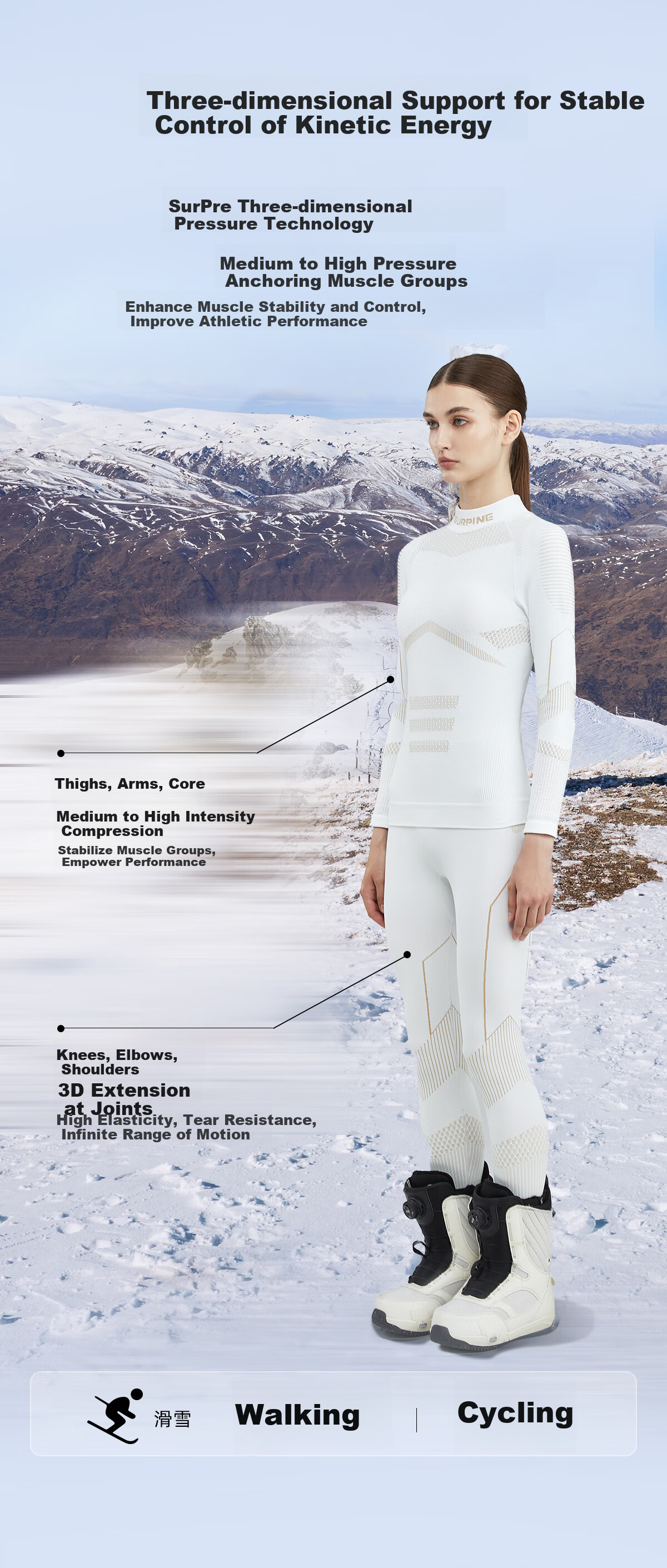 SURPINE Fearless Series Ski Quick-Dry Shirt, Moisture-Wicking Thermal Functional Underwear, Compression Women's Style 4
