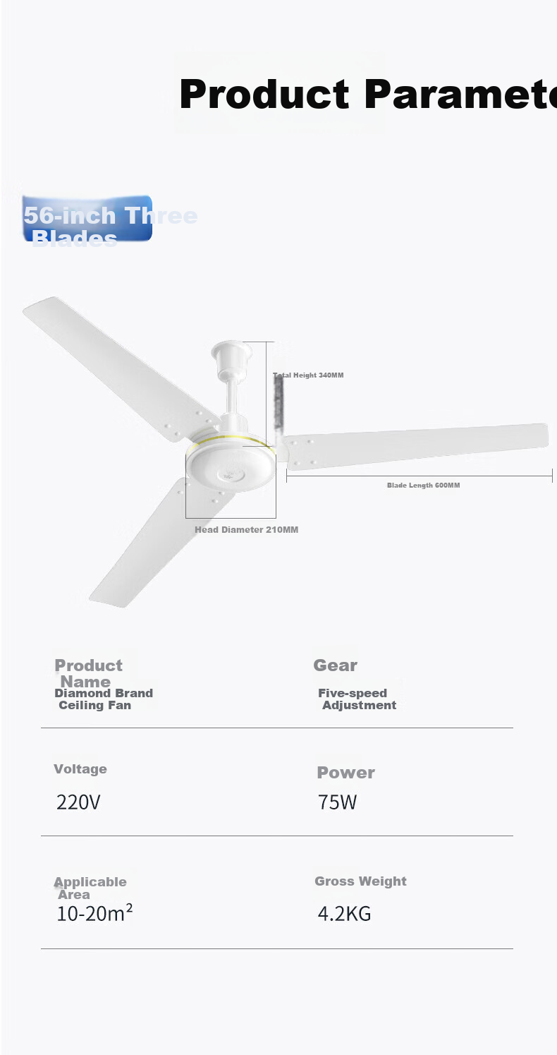 Zuanshipai Ceiling Fan, Home Ceiling Fan, School Dormitory 16-Inch Hanging Electric Fan, 360° Oscillating Fan, Ceiling-Mounted Industrial Fan with Copper Wire Motor FD-40 11