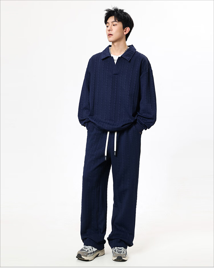 Dingfengbaoluo Men's Autumn Loose Comfortable Sports Sweatshirt and Pants Two-Piece Jacquard Casual Set XY12 Black 4XL 13