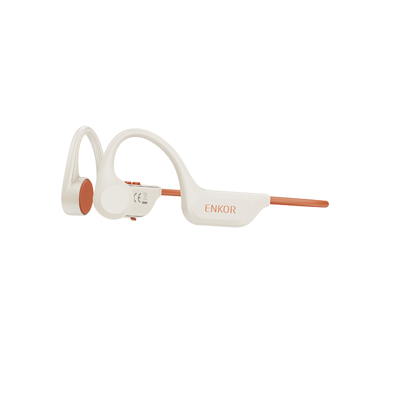 ENKOR X9 Bone Conduction Bluetooth Earphones Sports Running Cycling IPX6 Waterproof Sweatproof Open-Ear Wireless Headphones 32GB MP3 Mode White Orange