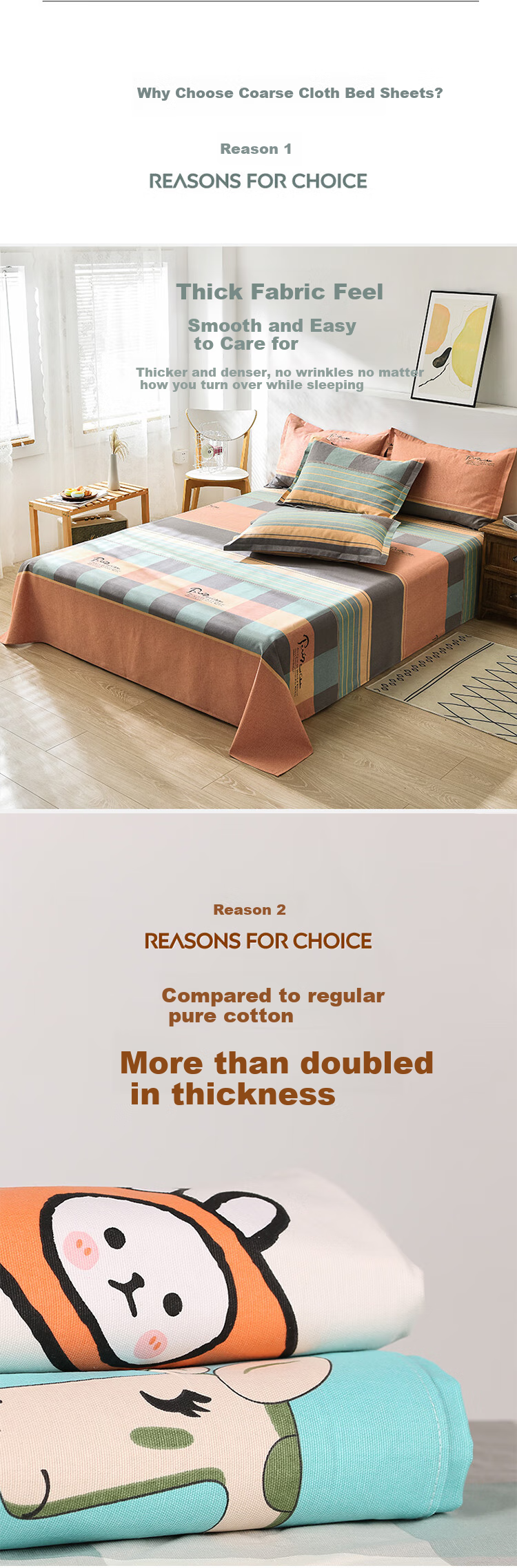 AVIVI Coarse Cotton Bed Sheet, Thickened Single Bed Sheet for Dormitory, Single Piece, Seine Style, 180*230cm 2