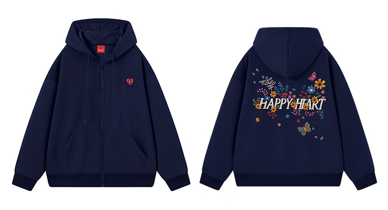 Charles Peach Heart New Autumn Love Embroidery Print Couple Jacket American Style Hooded Versatile Cardigan Sweatshirt Black S 13