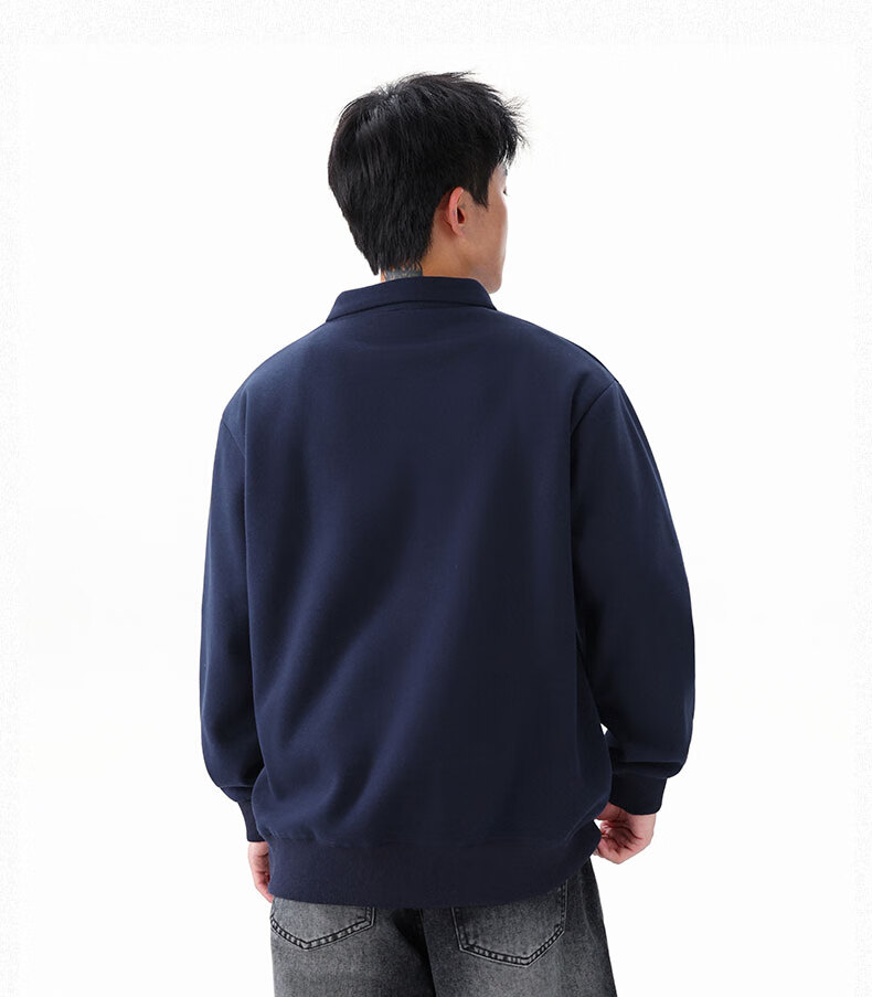 Dingfengbaoluo Heavyweight Polo Collar Sweatshirt Men Autumn Winter Trendy Casual Loose Simple Solid Color Top DQZ10 Black XL 9