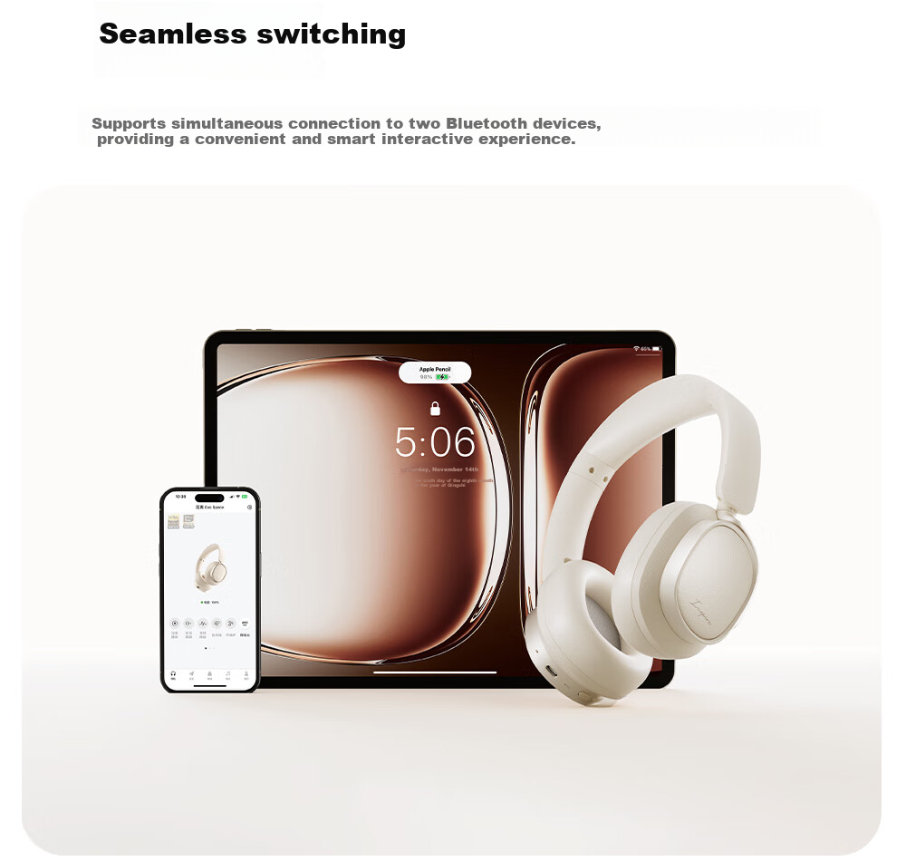 Manbuzhehuazai Evo Space Over-Ear Active Noise Cancelling Bluetooth Headphones, Bluetooth 5.4, Earth Brown, Dual Gold Certification, 93-Hour Battery Life, Compatible with Apple, Huawei, Xiaomi 26