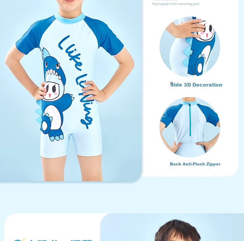 LI-NING Kids Swimsuit Girls Boys Toddler Fashion One-Piece Swimwear Size 130 15