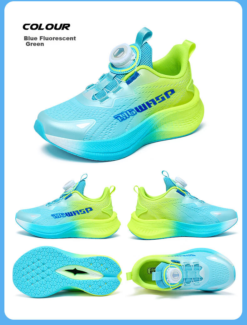 Bumblebee Kids Running Shoes 2026 Spring Boys Sports Shoes D112531690 Blue Fluorescent Green Size 36 12