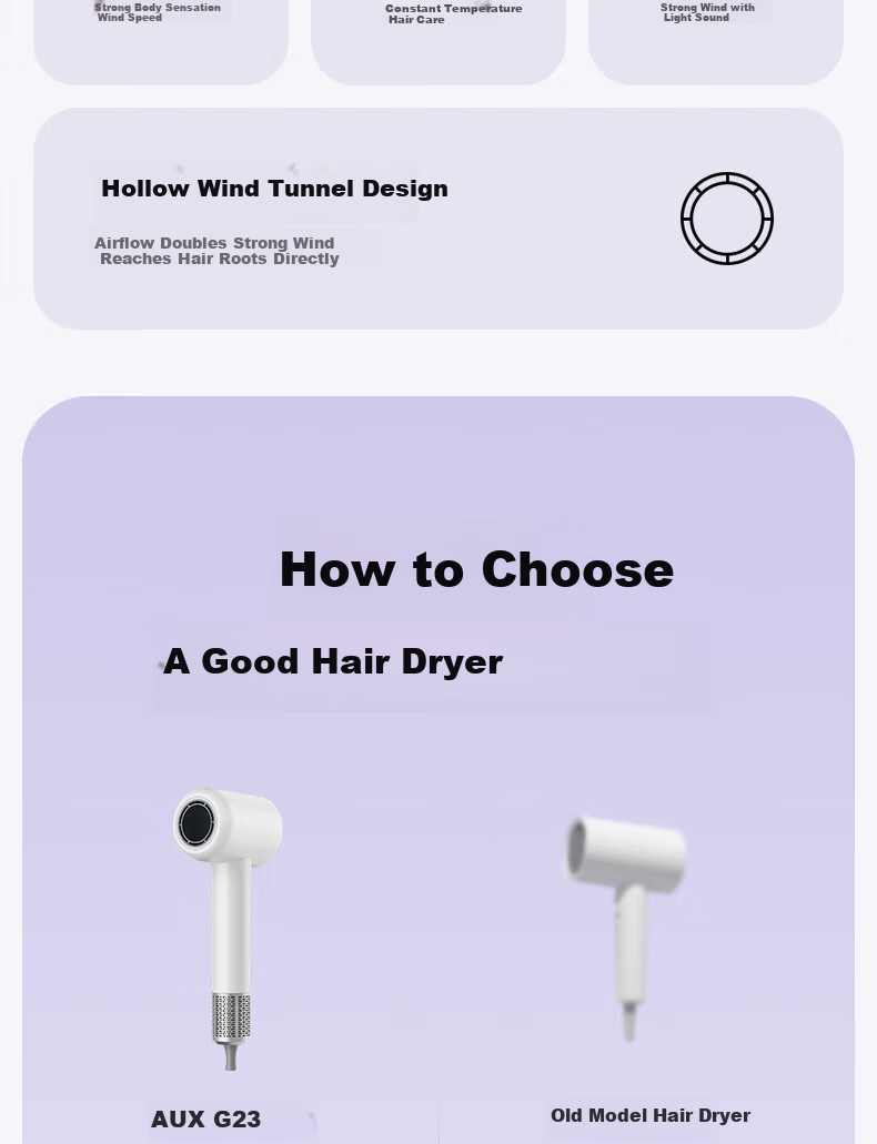 AUX Hair Dryer for Home Use, High-Speed Negative Ion Hair Protection, Quick-Drying, Powerful Airflow, Hair Dryer for Men And Women, High-Power Non-Damaging Hair, Hollow Bladeless Electric Hair Dryer, Girlfriend Gift 5