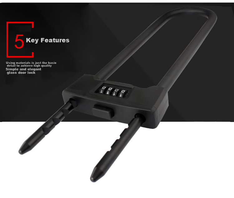 Aoben Password Lock 7601, Glass Door Lock for Double-Opening Commercial Use, Anti-Pry Lock, Office And Shop Use, Shear-Resistant U-Shaped Door Lock 3