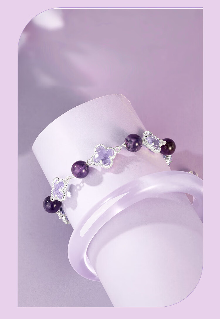Jinliufu Lucky Four-Leaf Clover Crystal Bracelet Women's Bangle Chinese National Trend Cat's Eye Glass Set Birthday Gift for Girlfriend 18