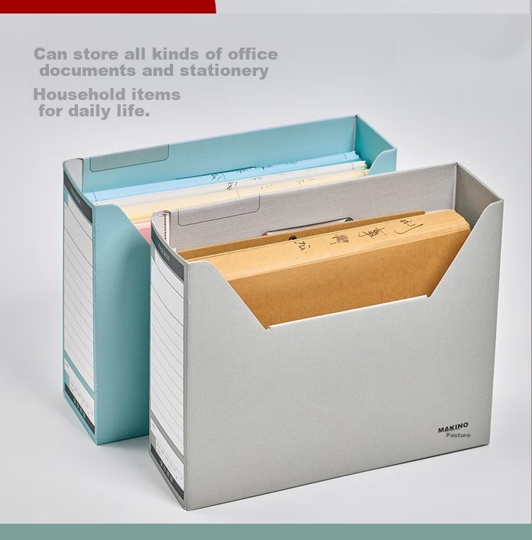 MAKINO Student Office Eco-Friendly Paper Desktop Bookend File Storage Box, Simple Style Single-Layer Easy-To Storage Box, Document File Box, Horizontal Blue, 3-Pack 3