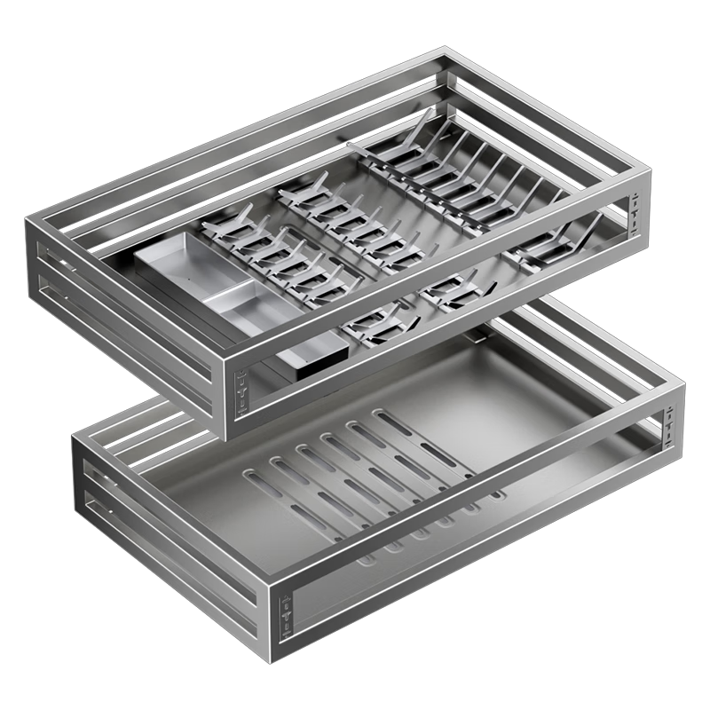 Sijimuge Kitchen Pull-Out Basket Cabinet Drawer Double-Layer Dish Rack Inner Pot Bowl Plate Chopsticks Storage Rack