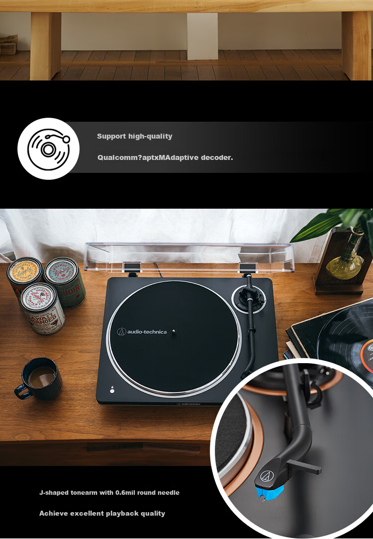 Audio-Technica [Self-Operated] LP70XBT BS Bluetooth Wireless Vinyl Record Player, Retro Audiophile Phonograph, Electric Phonograph, Black And Silver Graduation Gift, LP60X Advanced Versio 5