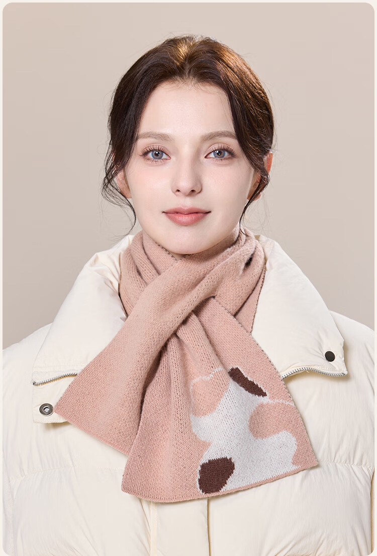 JIUMU Pure Wool Interwoven Small Scarf Women's Autumn Winter Warm Neck Warmer Lightweight Short Scarf for Girls 3
