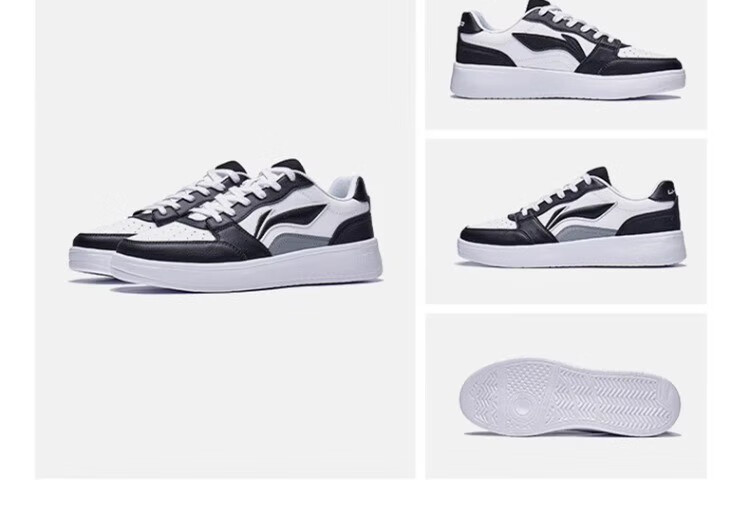 LI-NING Casual Lightweight Comfortable Shock-Absorbing Low-Top Black and White Sneakers Non-Slip Durable Men's Sports Shoes 11