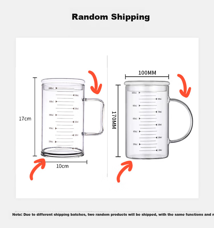 BJ High Borosilicate Glass Cup with Scale Measuring Cup Large Capacity Room Tea Cup Heat-Resistant Children's Water Cup 1000ml 15