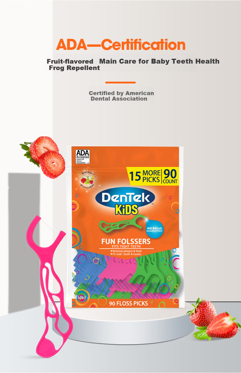 Detaike DenTek Children's Dental Floss Picks 75 Count, Baby-Specific for Ages 3-6 Ultra-Thin Smooth, Fluoride-Containing Anti-Cavity Fruit Flavor 1