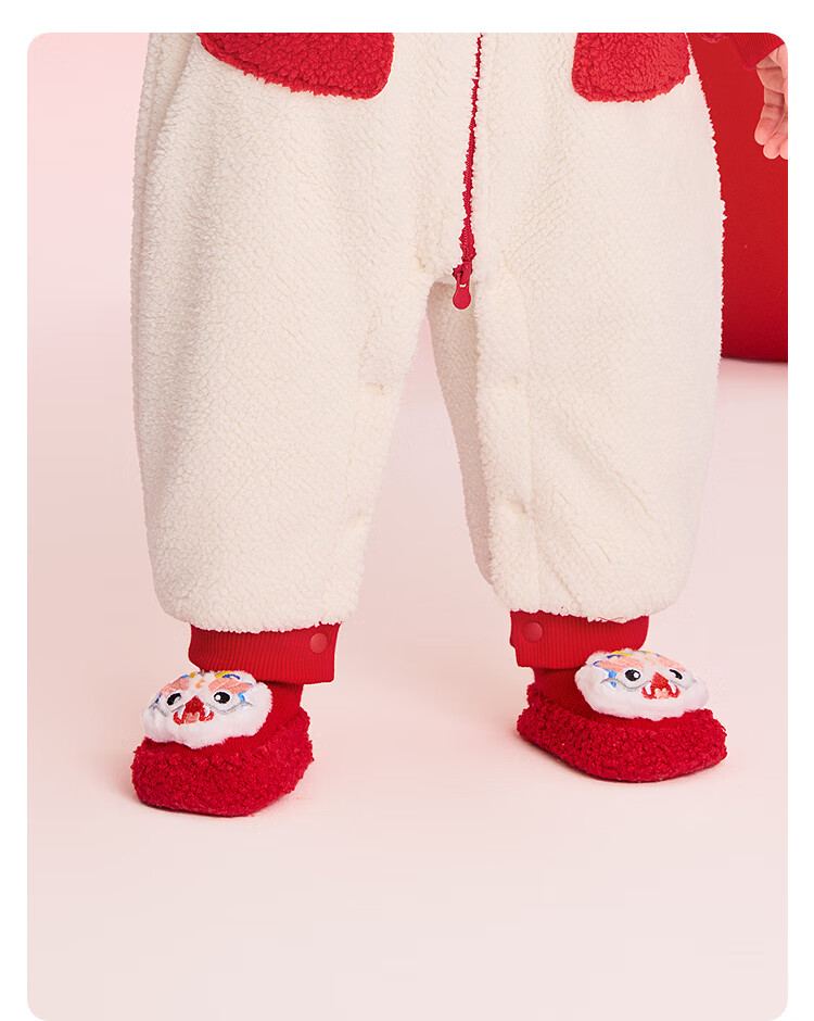Balabala Kids Socks Boys and Girls 2026 Spring New Infant Floor Socks Warm Anti-Slip Toddler Walking Socks Red 2