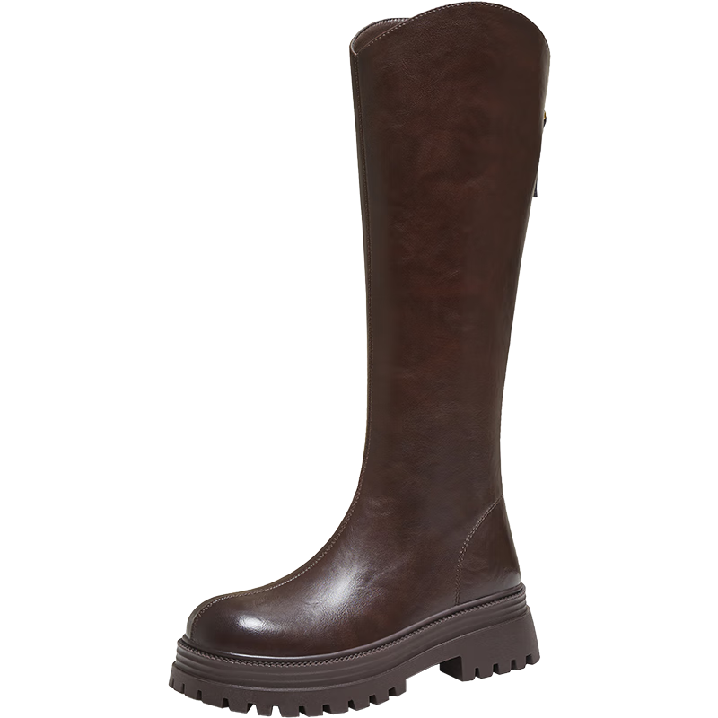 TATA Cai Wenjing Style Soft Candy Boots Elastic Long Boots Thick Sole Knight Boots Brown 38