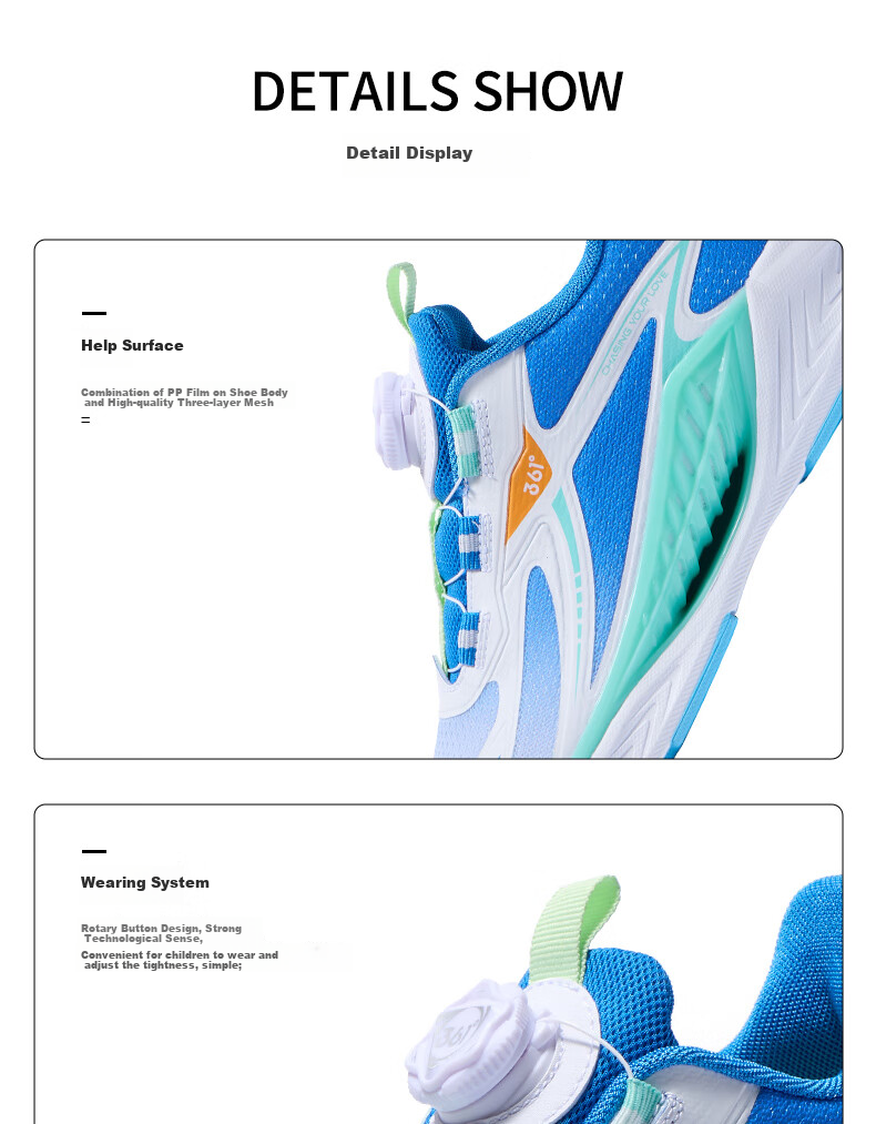 361° Fengtou 6.0 Children's Running Shoes, Fall 2025, Boys And Girls Lightweight Cushioning Professional Dial Sports Shoes, Blue, Size 41 12