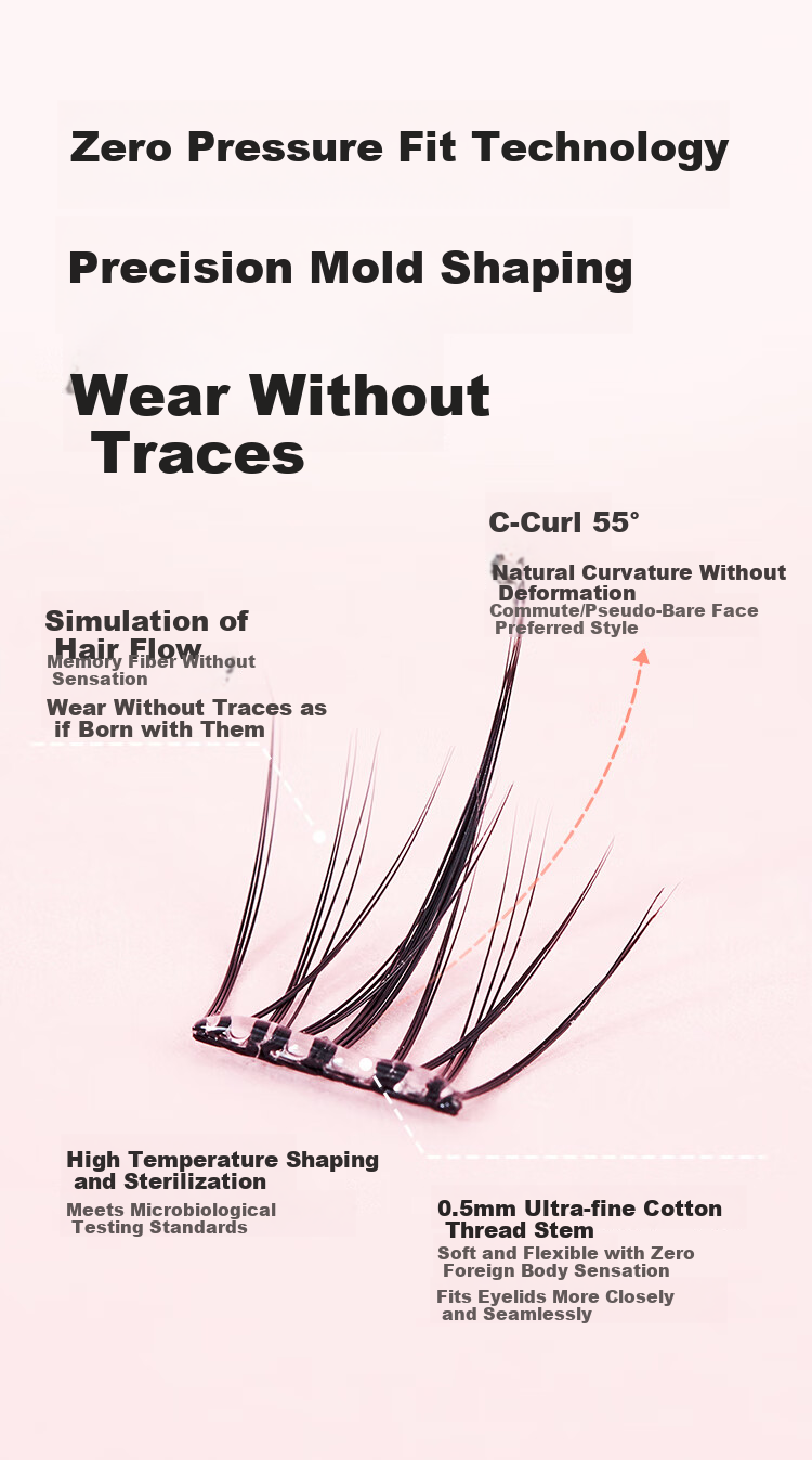 JD Original Tiancai Series Glue-Free False Eyelashes, Qianjin Yangwei Lashes, 100 Clusters, Natural-Looking Transparent Stems, Lazy Person's Three-In Series 3