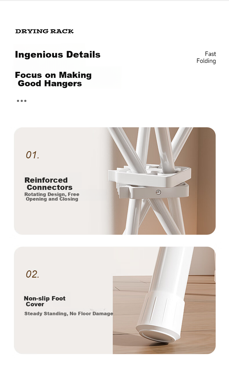 Cenggao Foldable Clothes Drying Rack, No Installation Required, Indoor Balcony Adjustable Height Clothes And Quilt Drying Stand, Milk White Color, Adjustable Height 1.5 Meters 12